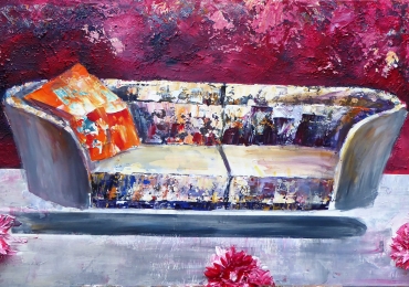 I.Rudzka_sofa i kwiaty_akryl na płótnie_mix_2016_60x120cm_3500